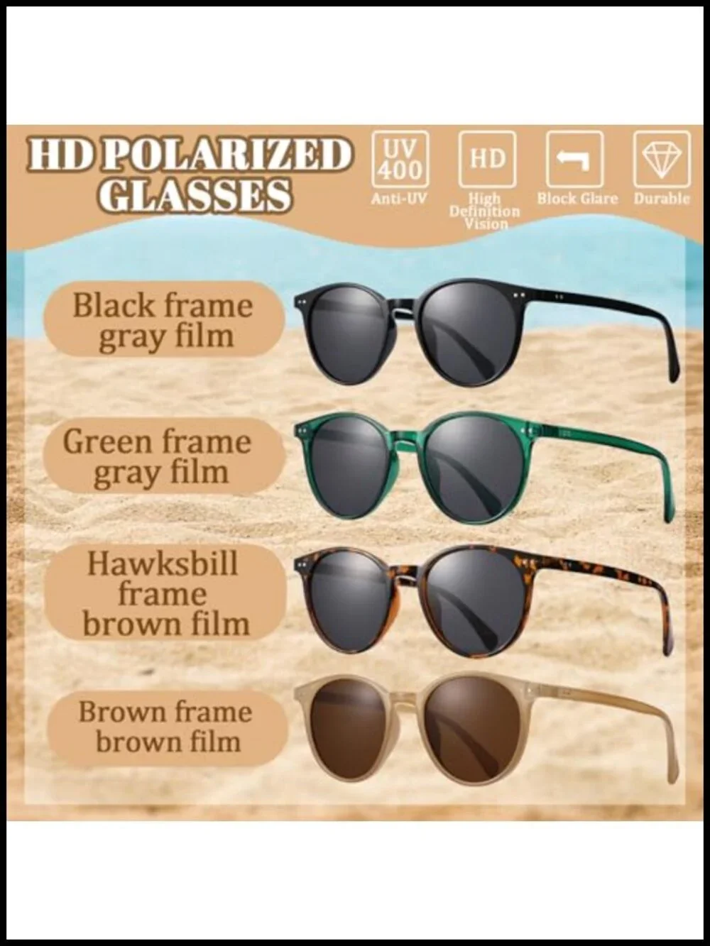 Retro Round Polarized Sunglasses 4 Pack UV400 Protection Vintage Classic
